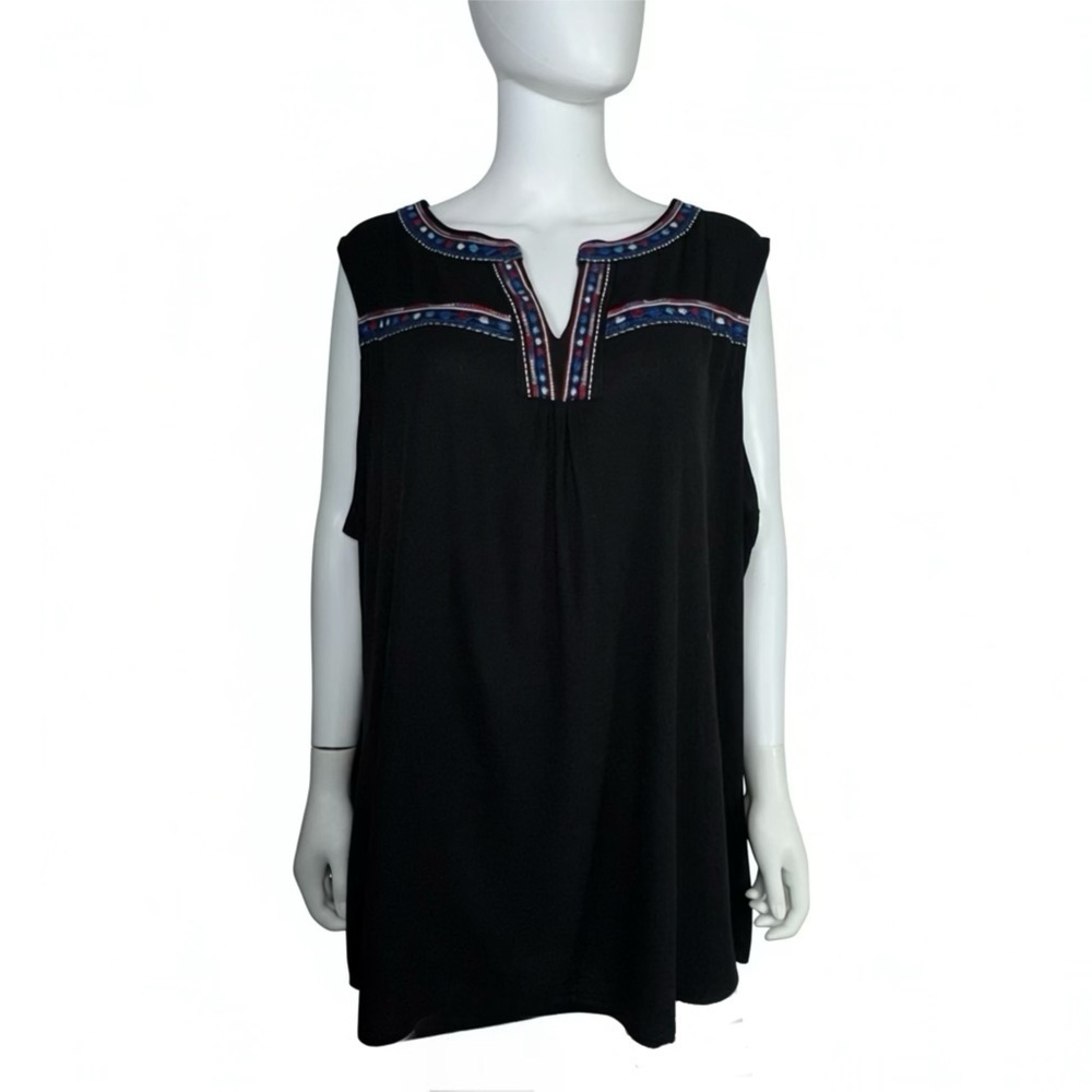 Kelly Renee Embroidered Black Sleeveless Top